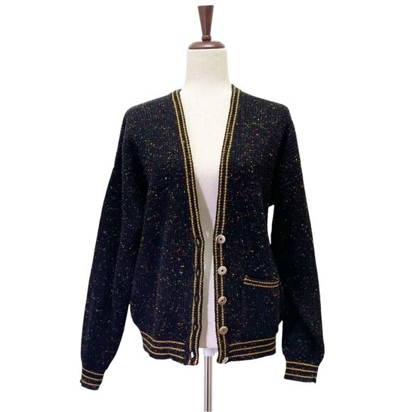 Vintage 80s Liz Claiborne LizWear Wool Varsity Cardigan Black Speckle Size Small - Picture 3 of 14